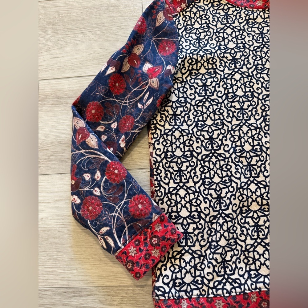 Tory Burch Sweatshirt Top XS Ronnie French Terry Floral Colorblock Pima Cotton - Picture 4 of 10